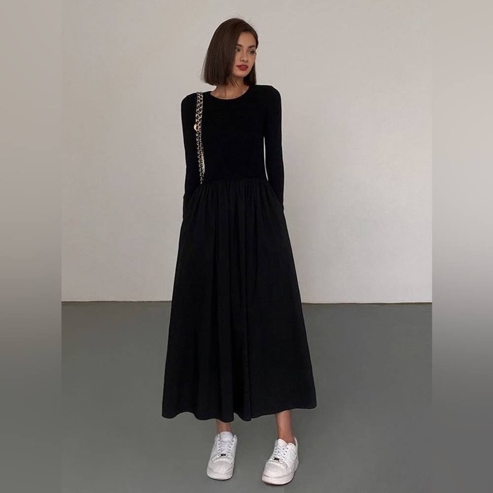 Commense Black Long Sleeve Maxi Dress